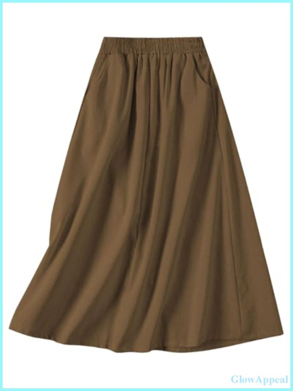 Cotton Linen Midi Skirt A-Line Flowy High Waisted with Pockets Women's